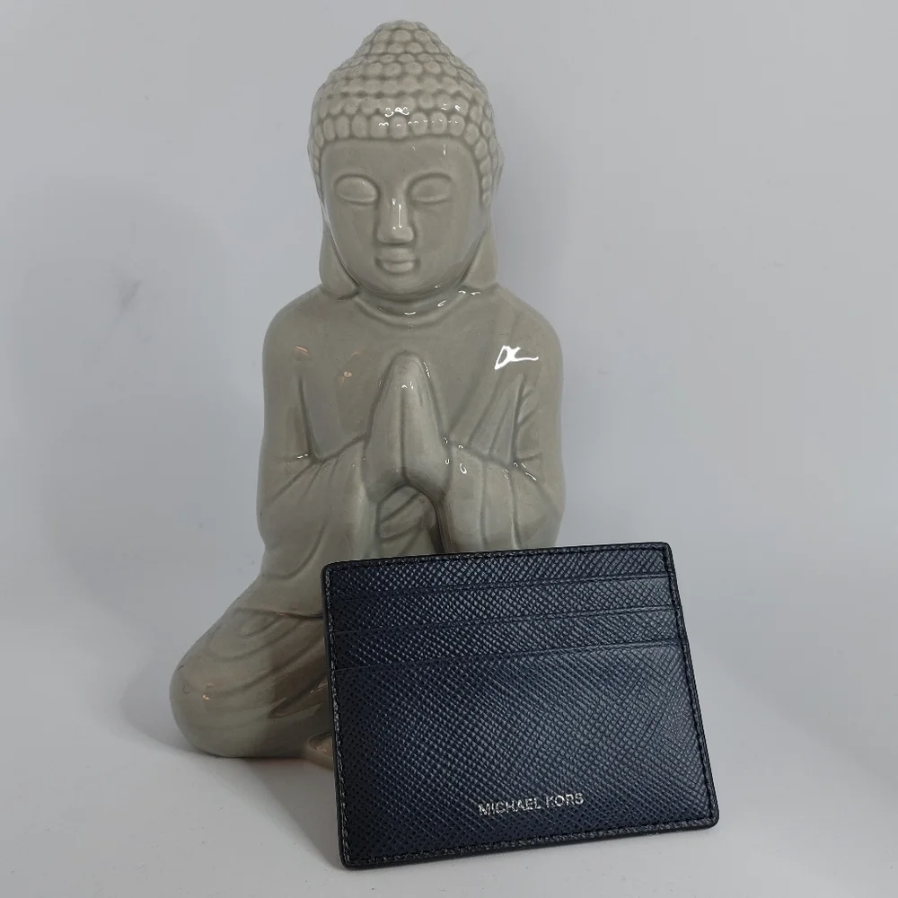 MICHAEL KORS Crossgrain Leather Tall Navy Card Case